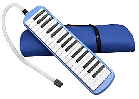 Melodica 32 Key Pianica Portable with Carrying Bag Short and Long Mouthpieces for Beginners Kids Gift Blue