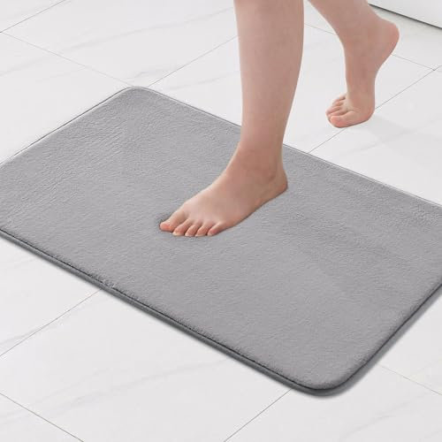 MIULEE 40x60cm Hellgrau Badteppich Memoryschaum Duschvorleger Solide Badezimmermatte Badematte Badvorleger Duschmatte Fussmatte rutschfeste Matte für Badezimmer Wohnzimmer