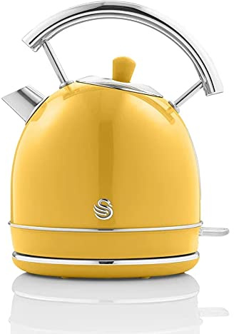 Swan Retro SK14630YELN Elektrischer Wasserkocher 1,8 Liter, Vintage Design, Abschaltautomatik, Kabellos, BPA-freier Edelstahl, 3000 W, Gelb