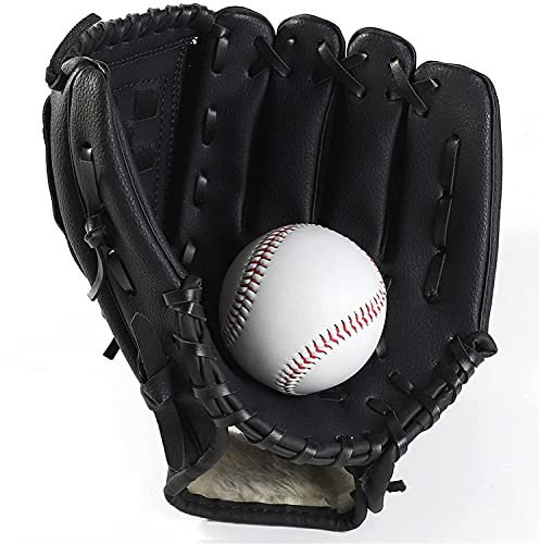 JIAHG Baseball/Softball-Handschuh, Schwarz, Linke Hand, 10.5 inch, für Kleinkinder und Kinder (2-16 Jahre), PU künstliche Kuhhaut, Sports Equipment