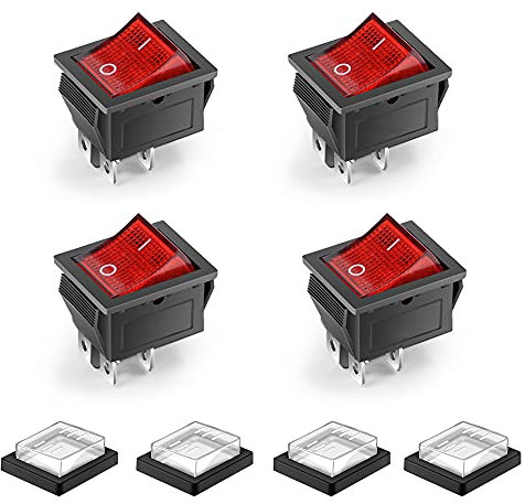 4 Pcs Interruptor Impermeable Basculante El Interruptor Basculante del Barco con cubierta impermeable AC 250V 16A 125V 20A LED Iluminada Interruptor para Coche Barco Electrodomésticos