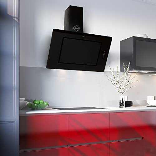 GURARI Kopffreihaube GCH S 155 BL 90 Prime, Luxus Dunstabzugshaube 90 cm, Schwarz Glas,1000m³/h, 4 Stufen,Display, Randabsaugung,Timer, Fernbedienung, Wandhaube,Ablufthaube,Umlufthaube