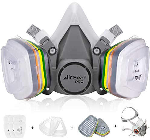 AirGearPro M-500 ABEK1-P2 Masque de Protection Respiratoire Réutilisable, Anti poussière, Anti gaz avec Filtres pour travaux chimiques, industriels, peinture, bricolage, ponçage