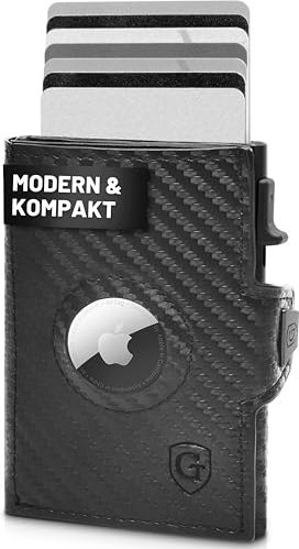 GenTo - Airtag Slim Wallet mit Münzfach - Geldbeutel Herren für 10 Karten - Geldbörse mit RFID Schutz - Smart Wallet - Kartenetui mit Air Tag Fach - Portemonnaie (Carbon)