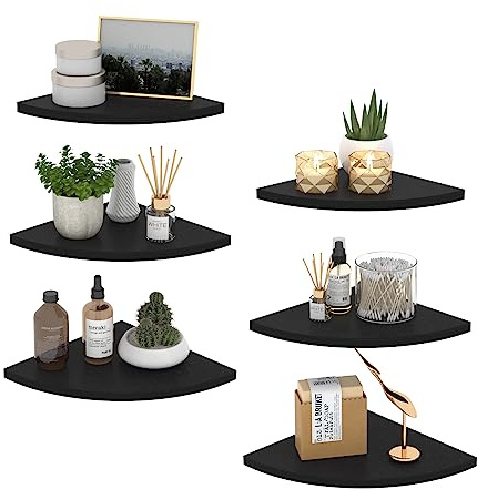 HORLIMER 6 Pack Floating Corner Shelf Wall Mount for Bedroom(Black)