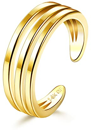 HAIAISO 14K Gold Plated Toe Rings Adjustable Toe Ring for Women Thin Toe Rings Minimalist Open Band Toe Ring Summer Beach Foot Jewelry(3 Row)