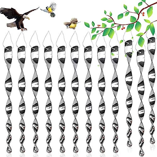 Repelentes De Pájaros Reflectante,12 Piezas Varillas Reflectantes Repelentes De Pájaros,Espiral Reflectante Colgante,Control De Aves,para Evitar Que Las Aves Protejan Flores y Jardines
