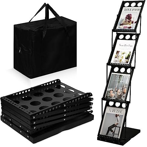 SAVITA Faltbarer Zeitungsständer aus Metall, Katalog Literaturständer Aus Metall 4 Taschen Schwarz Zeitungsständer Ständer Literaturständer für Büro Messen Ausstellungen Einzelhandelsgeschäft