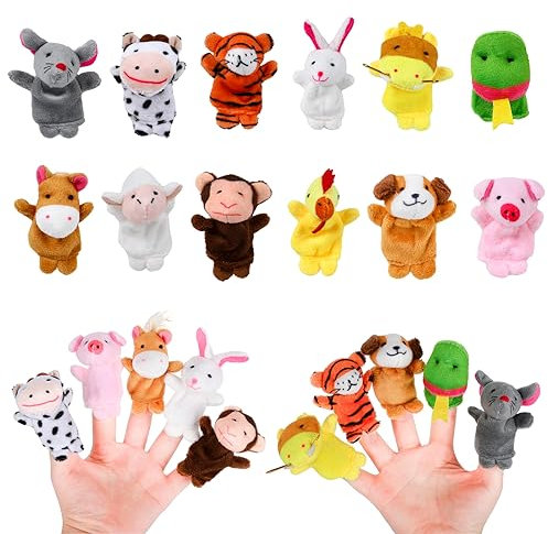 Gukasxi 12 Stücke Mini Plüsch Tier Fingerpuppen, 12 Stil Cartoon kleine Handpuppe Spielzeug, Mini Plüsch Figuren Klein Tierfiguren, Baby Fingerpuppen Set, Geburtstag Party Tasche Füller, für Kinder