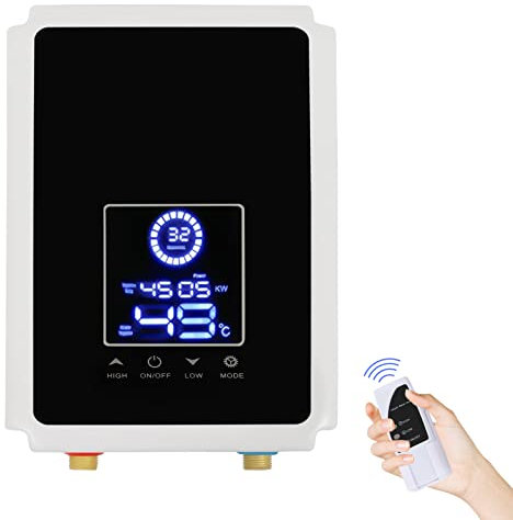 Scaldacqua Istantaneo Riscaldatore di acqua Calda Senza Serbatoio 220V 6500W 3 Secondi di Calore Rapido Serbatoio di Acqua Calda con Display della Temperatura a LED, Telecomando