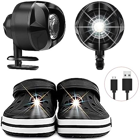 Headlights for Croc, Rechargable LED for Shoes 2Pcs, Waterproof Shoes Lights Charms for Camping, Walking, Dog Walking, 3 Lighting Modes Headlight for Kids Adults, Plastic