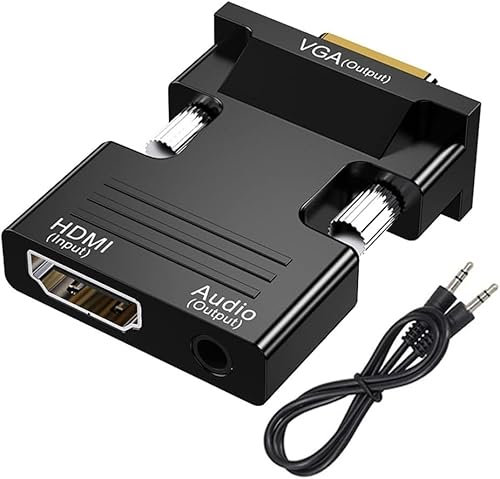 ZISONIX Adaptateur HDMI vers VGA avec câble Audio 3,5 mm, Adaptateur HDMI Femelle vers VGA mâle 1080P 60Hz Compatible avec Ordinateur Portable Moniteur Projecteur