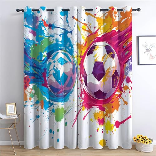 Verdunkelungsvorhänge Mit Ösen, 214x91.5 cm Graffiti Vorhang, Blickdicht, Wärmeisolierend, Vorhang, UV-Schutz Farbenfroher Fußball lichtundurchlässige Vorhänge für Kinderzimmer, Verdunkelung, 2Er Set