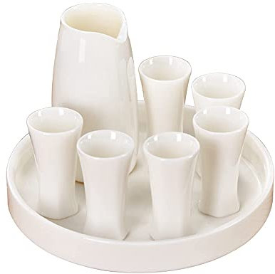 WJFTODAY El Juego de Sake Incluye 1 Botella de Sake, 8 Vasos de Sake y 1 Bandeja, Juego duye 1 Botella de Sake, 8 Vasos de Sake y 1 Bandeja, Juego de Vasos de Sake artesanales de cerámica Tradicional