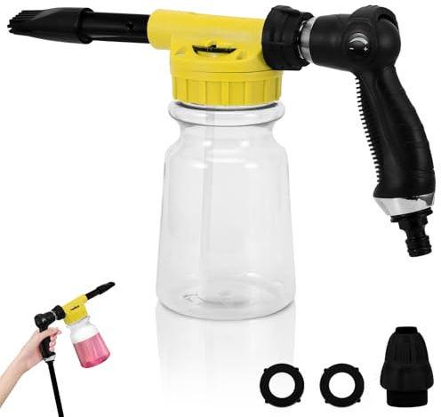 Youool Pistola de Espuma de Nieve, 1000ML Ajustable Pistola De Espuma Limpiadora, Pistola de Espuma Coche Cañón Espuma Nieve Puede Conectar Rápidamente Mangueras de Jardín (Amarillo)