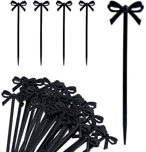 Gosknor 60uds Palillos de Cóctel con Lazo Negro, Plástico para Mezclar Bebidas Exquisitos Brochetas de Cóctel para fiestas Decoración