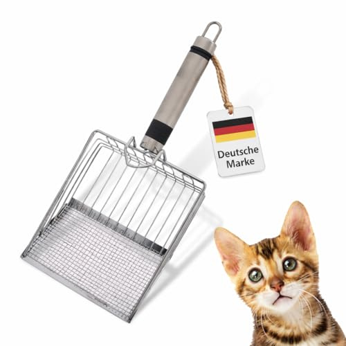 LINUMA® Paletta in Acciaio Inox per lettiera – Resistente e Facile da Pulire – Manico ergonomico – Ideale per Sabbia agglomerante – antiruggine e Durevole
