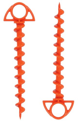 TGBoBiFiveY Paquete de 2 anclajes de rosca en el suelo, estacas en espiral naranjas para tiendas de campaña al aire libre, 11 pulgadas de longitud, color naranja