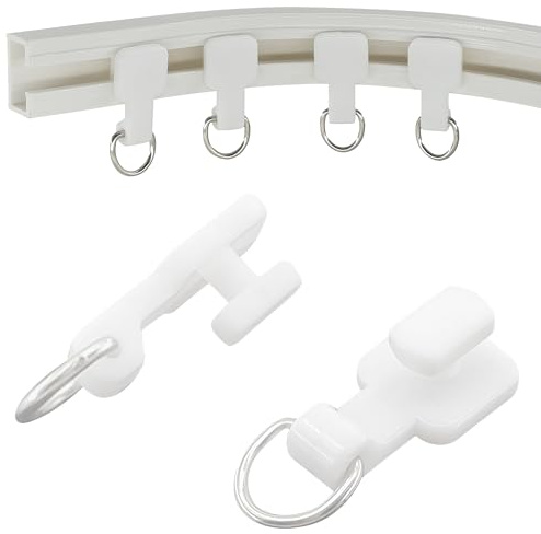 100 PCS White Curtain Track Rollers – Side-Mounted Plastic Curtain Gliders with Hooks