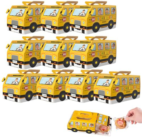 Eterspr 10 stycken gula Godislådor, Lådor i form av en skolbuss, Dekorationer för ett klassrumsfest