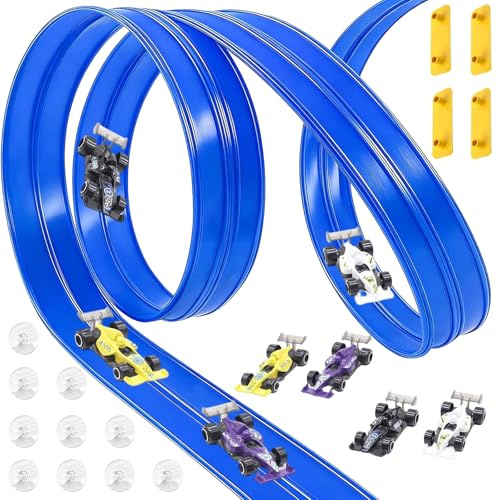 Circuit de Course Automobile 5 m avec 4 Voitures, Circuit de Course avec looping et Piste en U, Circuit Voiture Flexible pour Enfant Jouet 3 4 5 6 Ans