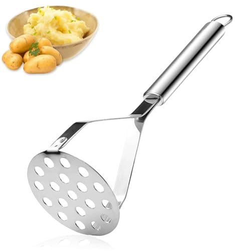 Machacador de Patatas de Acero Inoxidable, Puré de Papa Resistente, Prensa Patatas con Mango Antideslizante, aplasta patatas para Hacer Puré de Verduras, Frutas