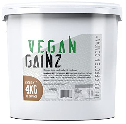 Vegan Gainz 4kg - Plant Based Protein Powder - Weight Gainer- 32 Servings & 30g Protein Per Serving - The Bulk Protein Company (Chocolate)