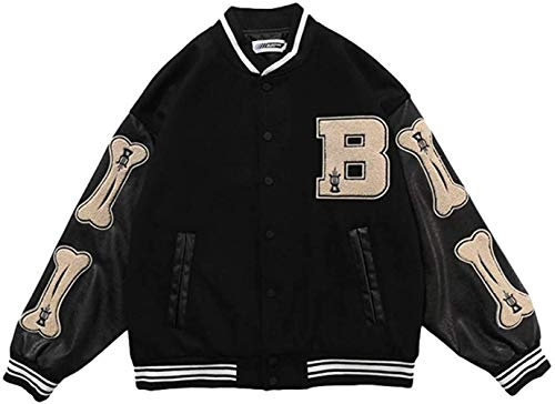 LucaSng Giacca Baseball Uomo Giacca Varsity Cappotto Unisex Lettera Jacket Felpa Motociclista Giubbotto Giacca da Coppia (Nero, L)