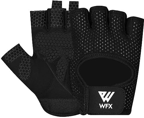 WFX Fahrradhandschuhe, Mountainbike-Handschuhe, stoßdämpfendes Polster, atmungsaktive Halbfinger-Fahrradhandschuhe für Herren und Damen, Größe M, Schwarz