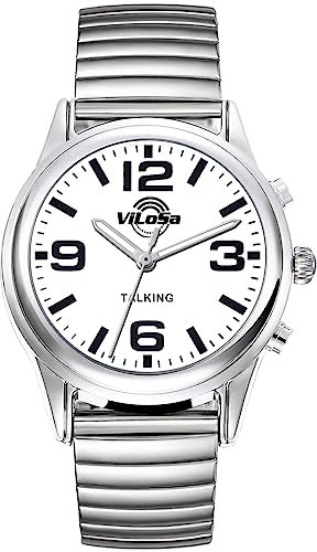 ViLoSa Talking Watch with Stainless Steel Strap for Blinds and MensTalking Watch for Blind Announcement of Time, Date and Day of The Week, for Seniors, Bracelet