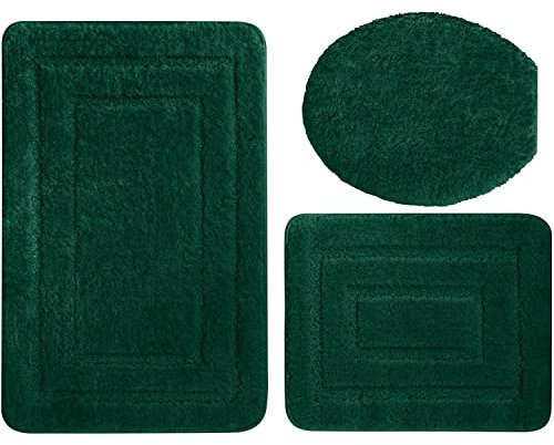 Euromat Badematte Badezimmerteppich Badteppich – rutschfest, Weich, Waschbar, Schnelltrocknend – Alor 3 TLG Set (Grün)
