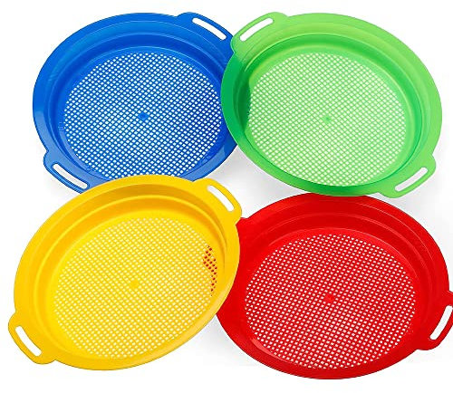 Lotvic 4 Pack Strand-Sandsieb-Siebe, Sand-Strand-Set für Kinder, Spielzeug-Set, Sandsieb für Hinterhof, Park, Strand, komplettes Geschenkset für Kinder, Jungen, Mädchen 8,75 x 9,75 Zoll