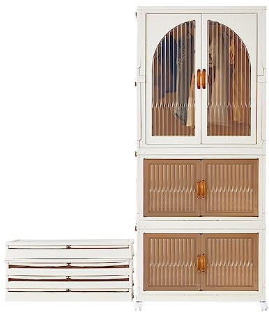 RMAN Kleiderschrank 3er Set Aufbewahrungsschrank Faltbar Aufbewahrungsbox mit Kleiderstange PP-Kunststoff für Schlafzimmer Ankleidezimmer Kleidung
