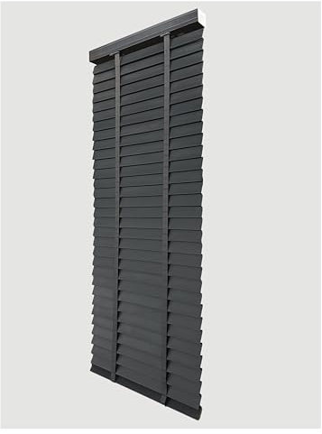 Faux wood wooden Grain PVC Window Venetian Blind/Blinds - Easy Fit Child Safe Trimmable Shutters, 50MM Slats Matching Facia (Dark Grey, Width: 60cm / Length 150cm)