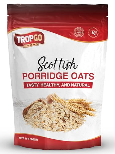 Tropgo Scottish Porridge Oats 500g – Whole Grain Rolled Oats for Hot Cereal, Baking & Smoothies – Non-GMO, Kosher, Vegan, Natural Breakfast Option