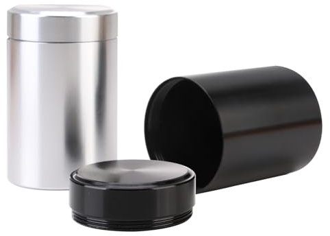 Wisesurf 2 Pcs Black & Silver Aluminum Storage Jar, 2 Pack 70 ml Small Portable Airtight Container Bottles Storage Jars, Vacuum Container Mini Metal Sealed Can for Tea Coffee Sugar Biscuits Spices