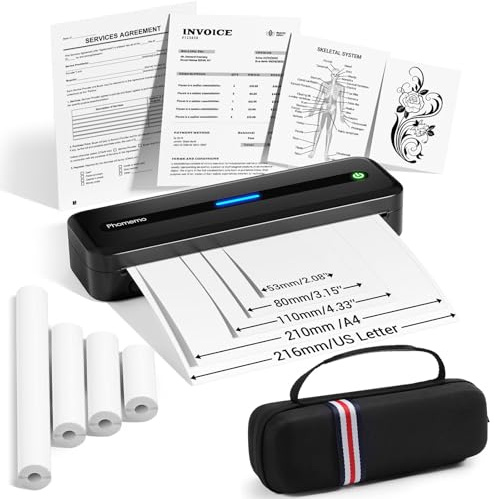 Phomemo M832 Thermodrucker, Tragbarer Drucker A4, Mobiler Drucker für Unterwegs, Mit 4 Thermopapier Rollen, Kompatibel mit PC & Handy