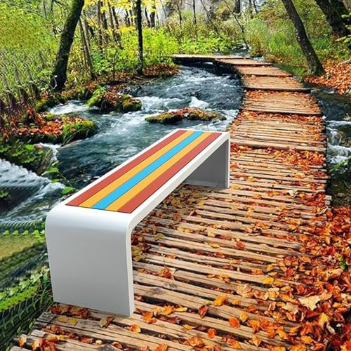 Utomhusträdgårdsbänk i stål, Uteplatsbänk Park Trädgård Väderbeständig, 400 kg/881 Lb Kapacitet, Veranda utomhusmöbler Loveseat med spaltsits, för park, gård, gräsmatta, balkong, bakgård (