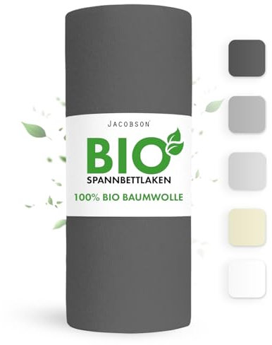 Jacobson Bio Spannbettlaken 140x200cm Baumwolle Spannbettlaken, GOTS zertifiziertes Bettlaken, 160g/m² Jersey Spannbetttuch (140x200, Anthrazit)