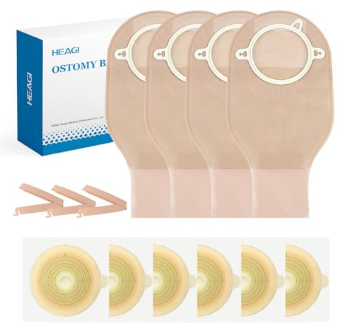 Heagimed 22pcs Ostomy Supplies, 2-Piece Stoma Bags, 16pcs Drainable Stoma Pouches with 6pcs Skin Barriers for Ileostomy Stoma Care, Cut-to-Fit, 70mm Max, 3 Clamps
