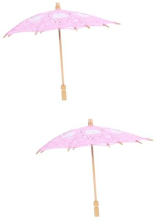 VALICLUD 2stücke Elegante Spitzenschirm Mit Stickerei Vintage Hochzeitsregenschirm Für Fotoshootings Teepartys Und Besondere Anlässe Robuster Holzgriff Stilvolles Design