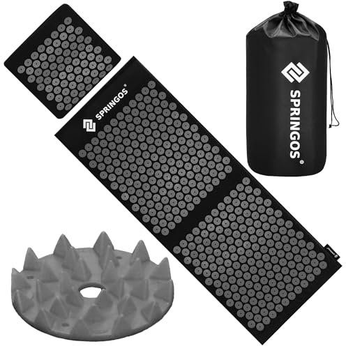SPRINGOS Tappetino Agopressione con Cuscino 105 x 40 cm – Set per Massaggi e Rilassamento Muscolare, Incluso Sacchetto per Trasporto, Tappeto Agopressura per Benessere e Sollievo dallo Stress