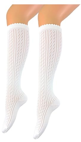 BF Souvenirs Bas de costume traditionnel élégant pour femme - Bas de costume traditionnel bavarois - Dentelle remaillée à la main - Pour mariage, fête de la bière, fête folklorique, Blanc., 39-42