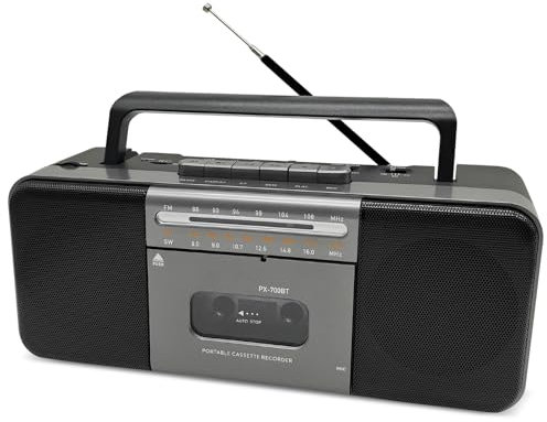 Reproductor de casete Bluetooth Boombox, grabadora de cinta AM/FM/SW Radio estéreo Reproductor/grabadora con altavoz grande y conector para auriculares