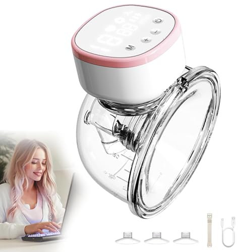 Milchpumpe Elektrisch, 15 Stufe und 5 Modi Freihändig Tragbar Milchpumpen, Schmerzlos Elektrische Milchpumpe Auslaufsichere & Geräuscharm Wiederaufladbare mit 3 Flansche LED-Display (Rosa)