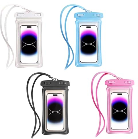 CHSEROK 4 Piezas Funda Impermeable Móvil, IPX8 Funda Acuatica Movil, Bolsa Estanca Movils de 7.2 Pulgadas con Clips Impermeables y Cordero Ajustable para la Playa -Negro