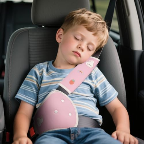 URAQT Car Seat Belt Pads, 2PCS Universal Car Seatbelt Adjuster for Kids, Multifunctional Seat Belt Protectors, Seat Belt Covers with Cartoon Pattern Fit Baby Toddler Kid Adult (Pink + Rabbit Pattern)
