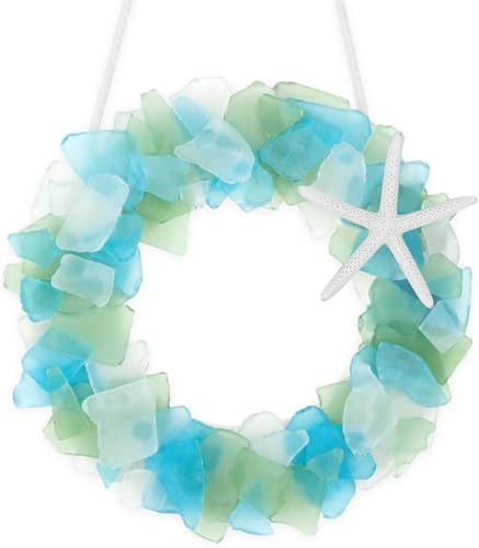 SKOOLOVE Ghirlanda in vetro di mare, realizzata a mano, 21,5 cm, in stile costiero, decorazione natalizia per la casa, porte, finestre, mobili da cucina, sedie e pareti