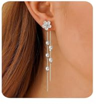 MUMREUES Boucles d'Oreilles Femme Pendantes Fleur Boucles d'oreilles | Perle Boucles d'Oreilles Femme Or,Pendentif Boucle d'Oreille,Piercing Oreille,Créoles Or Femme Bijoux Cadeau pour Femme