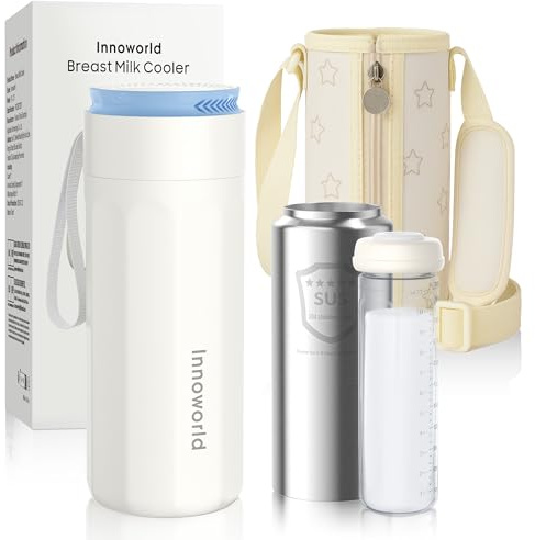 Portable Breast Milk Cooler for Outdoor, with 360° Stainless Steel Cooling Tube, Larger Capacity Travel Breastmilk Chiller with Portable Carrier Bag Baby Bottles for Breastmilk Storage